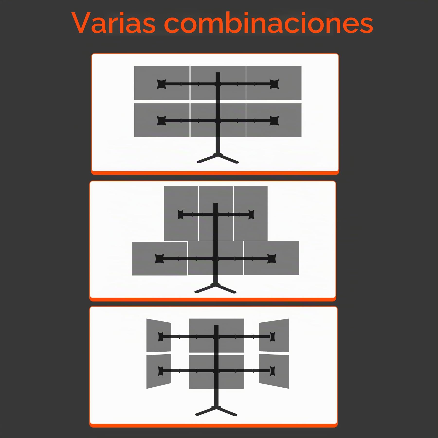 Soporte de Brazo para Monitor 6 monitores de 17 a 27 Pulgadas, Carga máxima de 9KG por Pantalla, Rotación de 360 Grados, 2 Opciones de Montaje VESA 75/100mm X35 6P