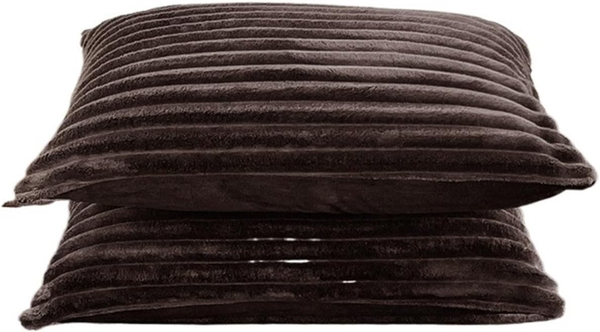2PCS Winter Thickened Pillowcases Home Textiles Solid Color High-Grade Pillow Covers Home Decoration(No Pillow Core)(Brown)