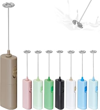 Portable Coffee Frother by ELMWAY, Battery Operated Electric Whisk, Mini Milk Frother Handled for Coffee, Latte, Matcha and Protein Powder - Brown