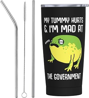 My Tummy Hurts and I'm Mad At The Government Tumbler 20 oz Tumbler with Lid and Straw Insulated Tumbler Stainless Steel Tumbler Funny Gift