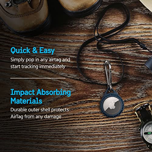 Image of Pelican Protector AirTag Holder - AirTag Keychain W /Stainless Steel Carabiner Clip [Impact Resistant] [Travel Essentials] - Protective Air Tag Case for Dog Collar, Backpack, Keys, Luggage - Navy