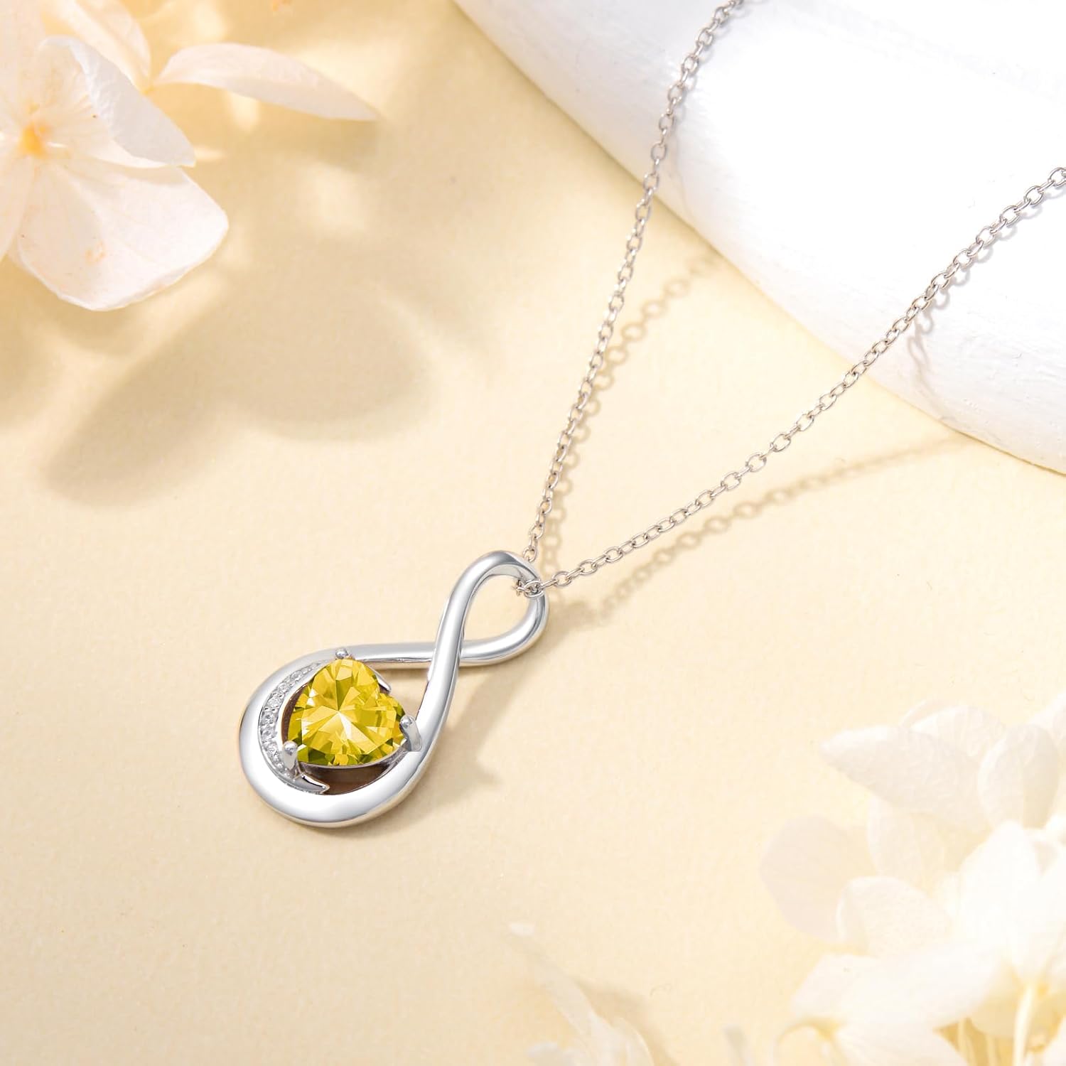 TOUPOP Birthstone Necklace for Women S925 Sterling Silver Infinity Love Necklace Infinity Moon Jewelry Birthday Christmas Gifts for Women Mom Wife Girlfriend, 18"+2" Inches - Image 5