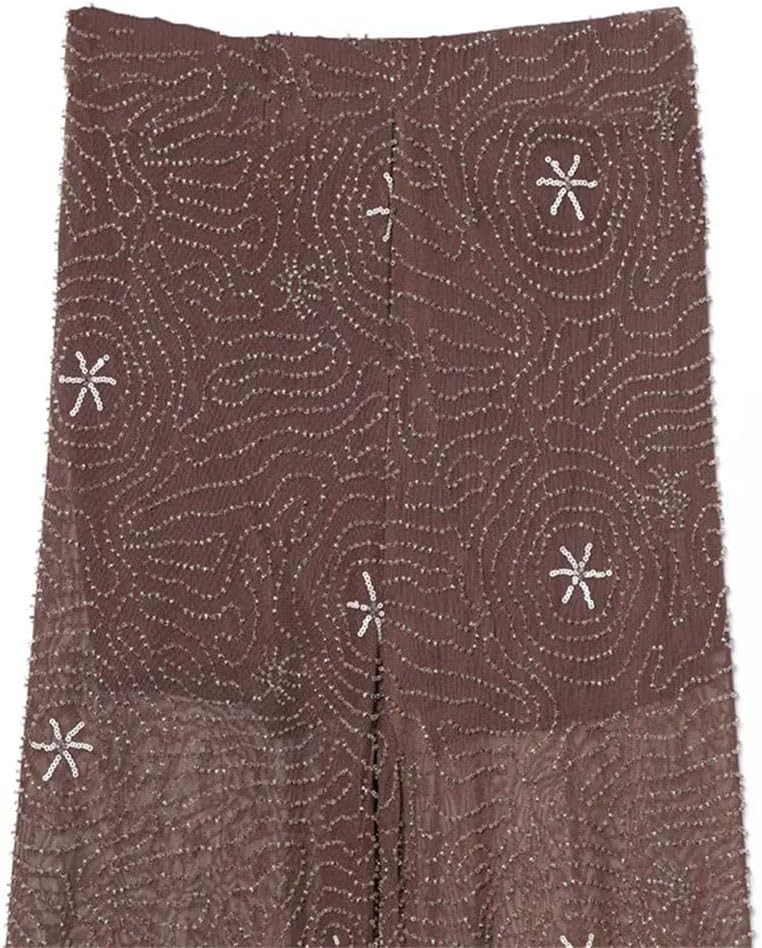 Women's Sequin Beaded Solid Loose Mesh Pants