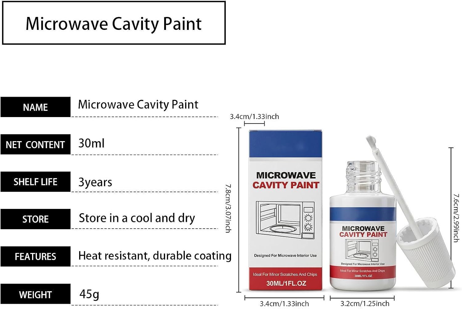 Microwave Interior Cavity Paint, 30ml High Gloss Appliance Repair 30ml