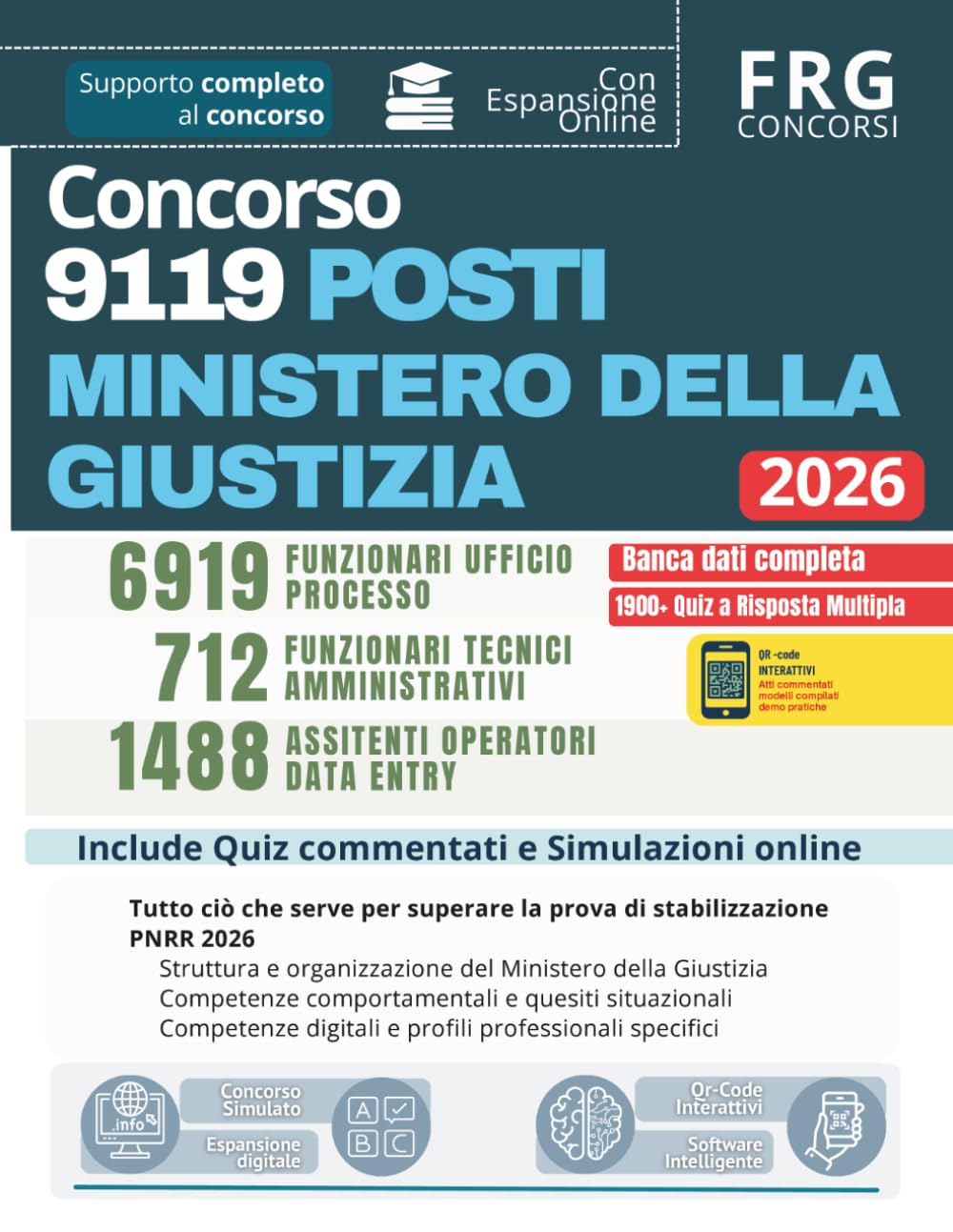 Concorso Ministero della Giustizia | Stabilizzazione PNRR 2026: 6919 Addetti UPP, 1488 Operatori Data Entry, 712 Tecnici Amministrazione | Manuale Completo con Teoria, Quiz e Simulazioni concorsuali