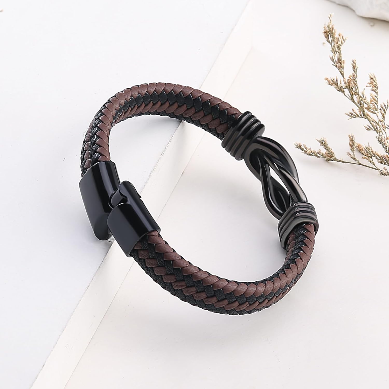 Infinity Knot Leather Bracelet Forever Linked Together Bracelet Birthday Christmas Anniversary Bracelet Idea Mens Braided Cuff 7.8/8.5/9 Inches Bracelet for Man Son Husband Boyfriend Brother Grandson - Image 5