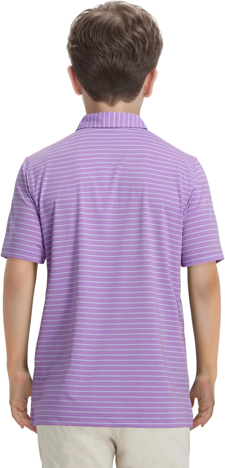M MAELREG Boys' Polo Shirt Striped Short Sleeve Moisture Wicking Performance Stretch Active Casual Collared Kids Golf Shirt - Image 4