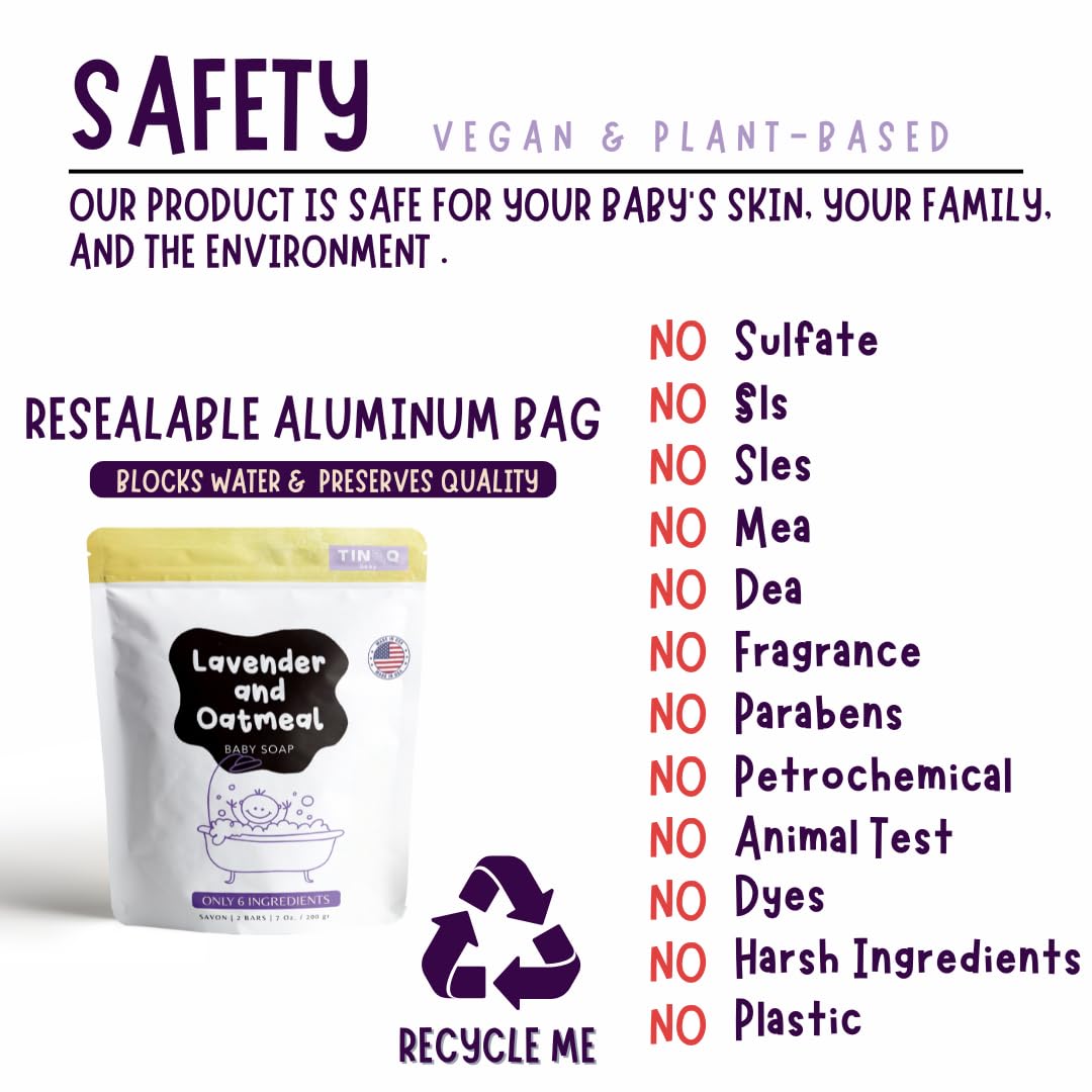 Baby Soap Bar For Sensitive Skin | Natural Bath Soap For Toddlers Kids Adults | Relaxing Organic Lavender Essential Oil | No Artificial Fragrance | Only 6 Ingredients | Vegan | No SLS | 2 Bars - Image 8