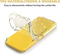 Vista 6 de DLseego Funda protectora con purpurina dorada para Switch Lite, cubierta de TPU suave de cristal transparente con absorción de golpes y diseño