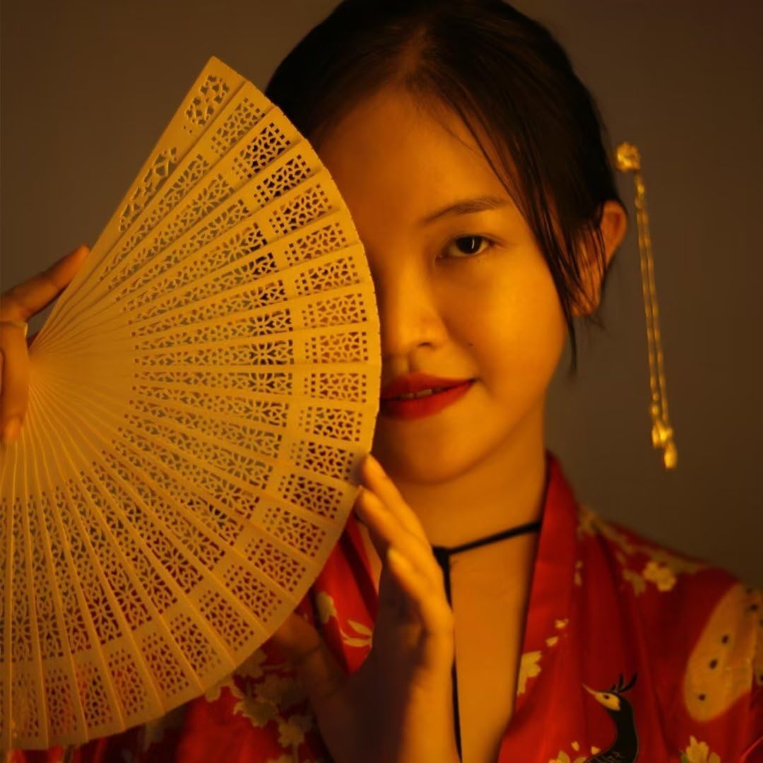 3 PCS Wooden Folding Fans Handheld Vintage Wood Hand Fan Foldable Chinese Sandalwood Fans with Tassels for Women Wedding Favors Baby Shower Party Gift