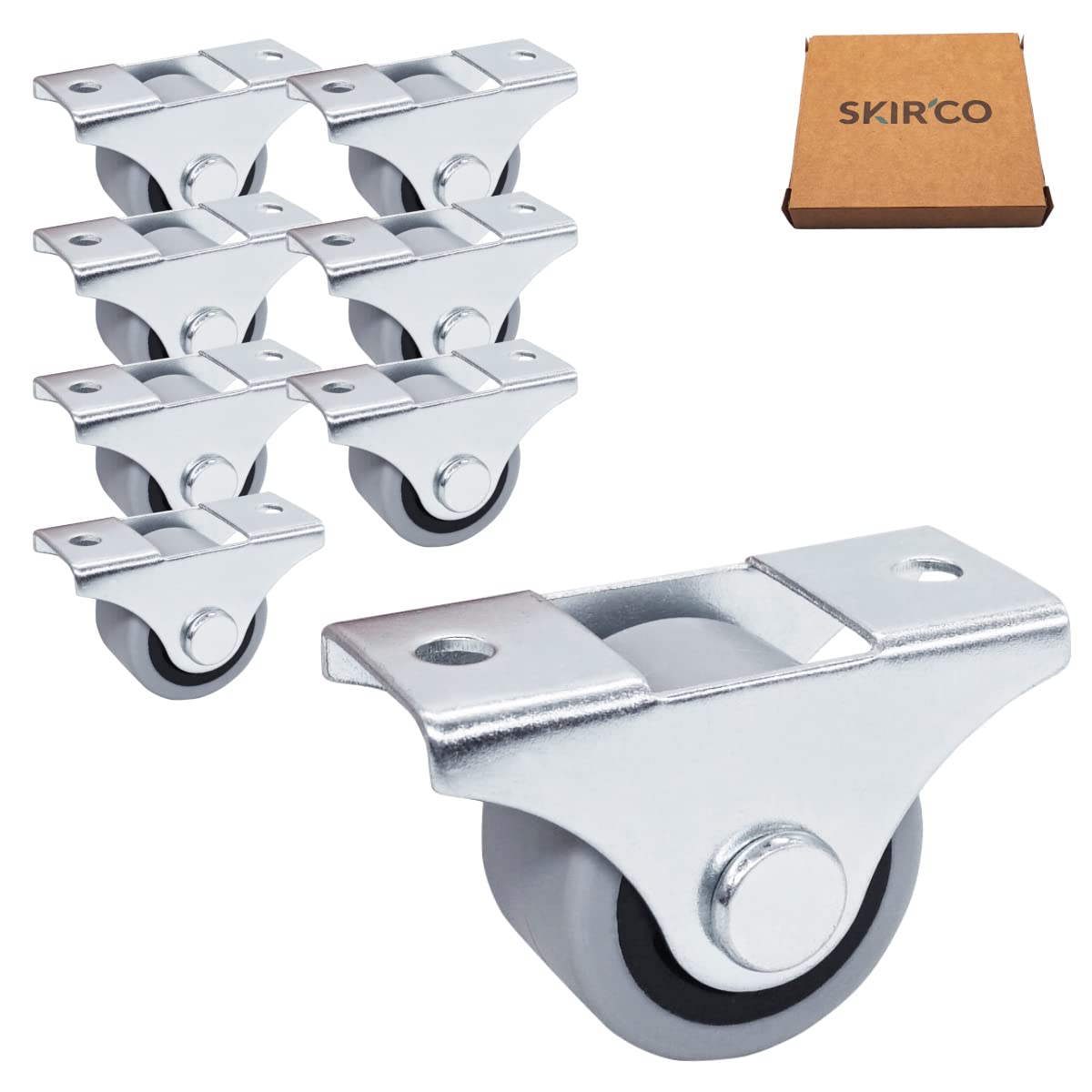 SKIR'CO (Pack of 8 pcs) Small 25 mm Furniture Castors, Rubber Wheels, Non-Swivel, Fixed Casters, One-Way Direction (8)