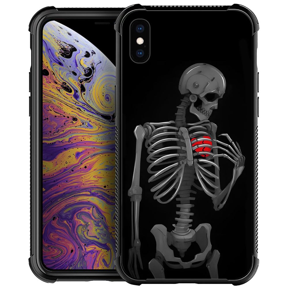 CARLOCA Compatible with iPhone Xs Case,for iPhone X Cases for Men Boys, Heart Broken Skull Pattern Design Shockproof Anti-Scratch Case