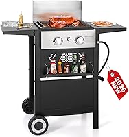 GREENPARTY 2-Burner Griddle Grill Combo: 20,000 BTU Propane Gas Grill with Cast Iron Plate - Compact Flat Top for Camping, Patio, Balcony