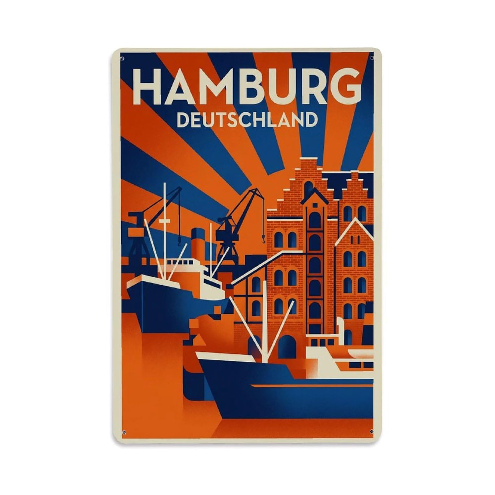 Vintage Travel Germany Hamburg Metal Tin Sign