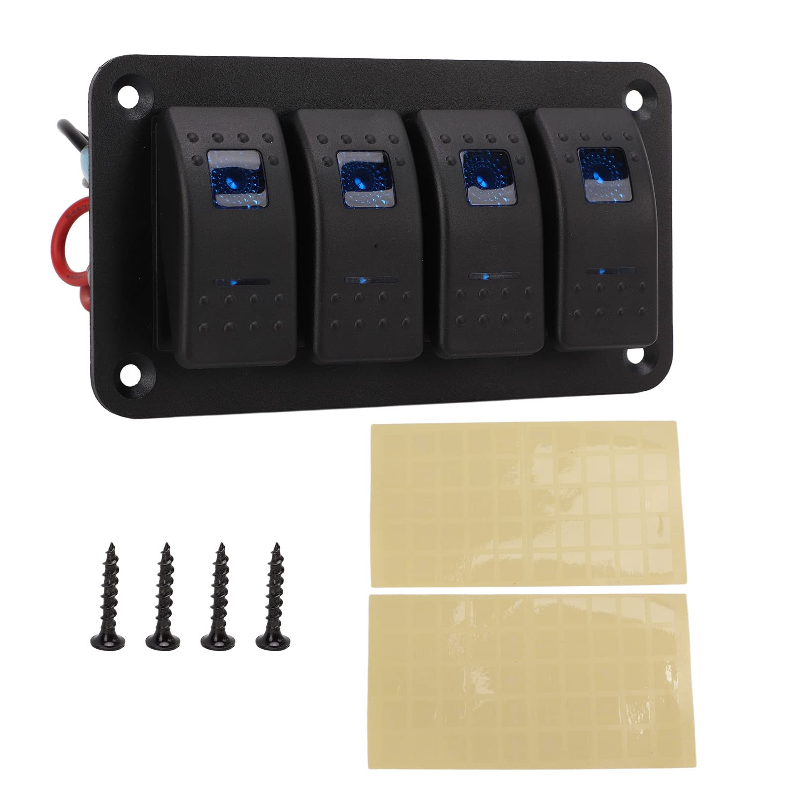 Interruptor basculante, panel de interruptor basculante de 4 bandas Protecciones múltiples LED azul retroiluminado IP65 a prueba de agua para vehículos de 12-24V Barcos SUV Camiones