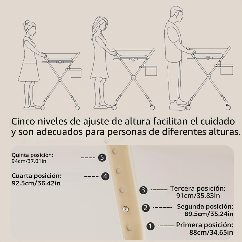 Mueble Cambiador Bebe Plegable,Cambiador de Pañales con Ruedas y Compartimentos de Almacenamiento,Ajuste de Altura,para Cambiar Pañales y Ropa,Verde