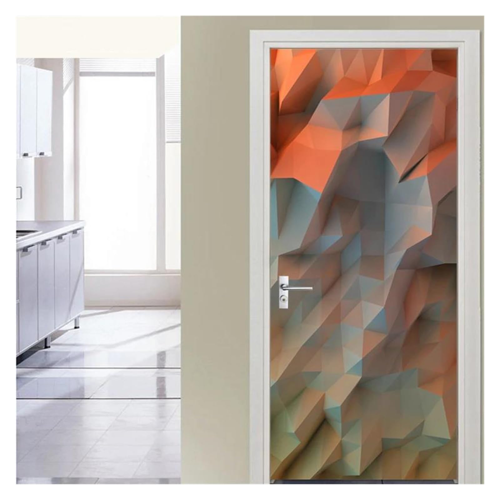 Autocollant de porte 3D trompe l'oeil pierre sticker mural étanche PVC 95x215 cm