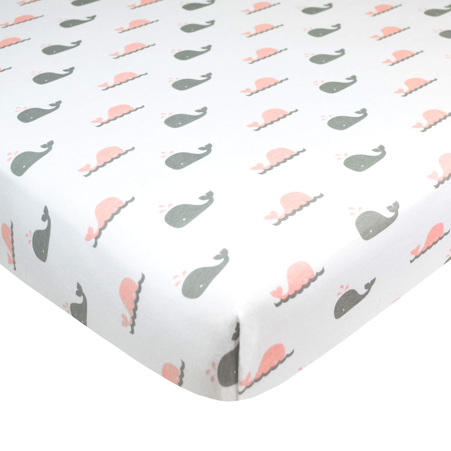 American Baby Company Paquete de 2 sábanas bajeras Pack N Play Playard de 27 x 39 pulgadas, suave, transpirable, neutral, 100% algodón, sábana de juego, ballena rosa/zigzag, para niños y niñas, se