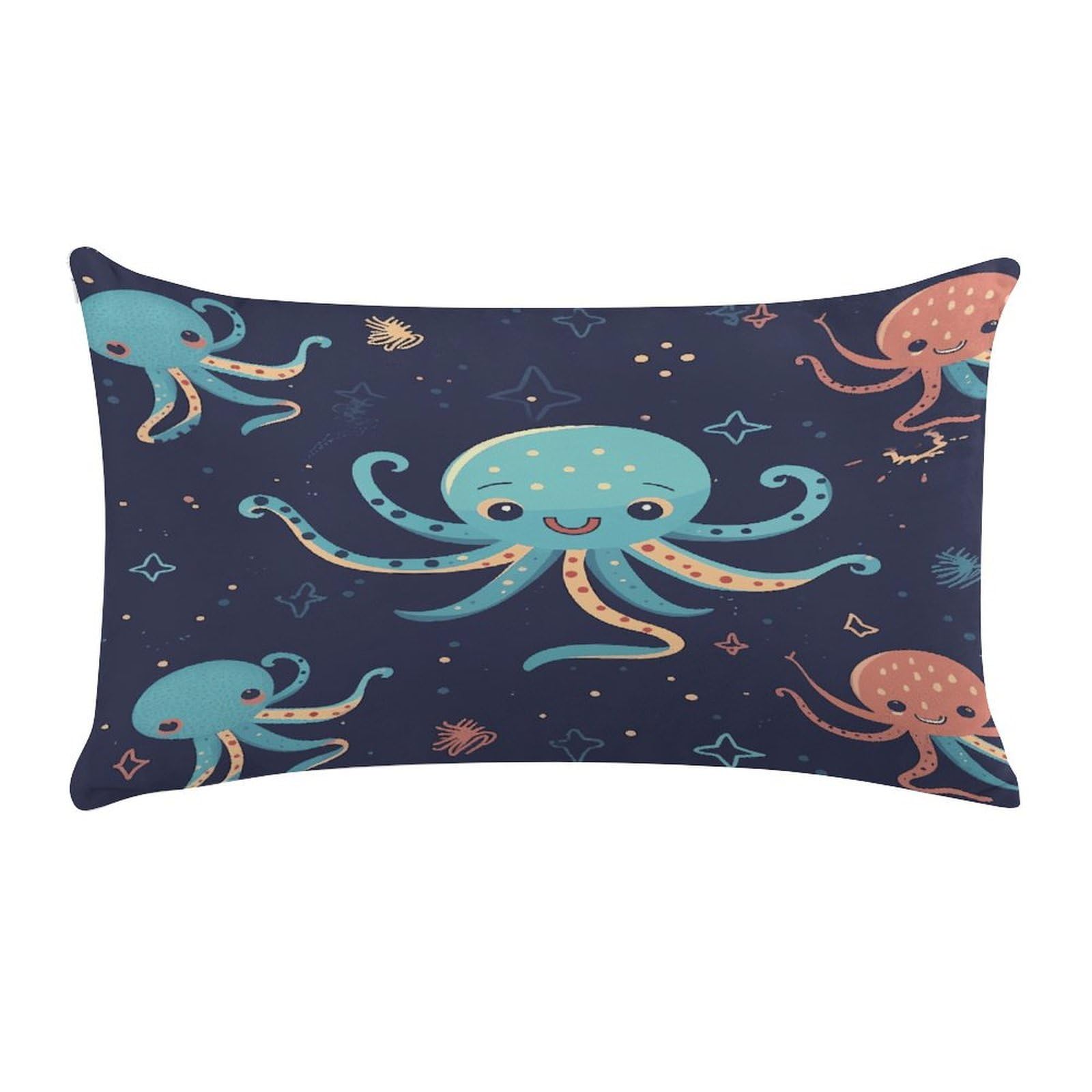 VstaDank Cartoon Octopus Throw Pillow Covers Rectangular Cushion Case Short Plush Pillowcase with Zipper Luxury Cozy Lumbar Pillows Shells Decorative Pillow Shams 12 X 20 Inch