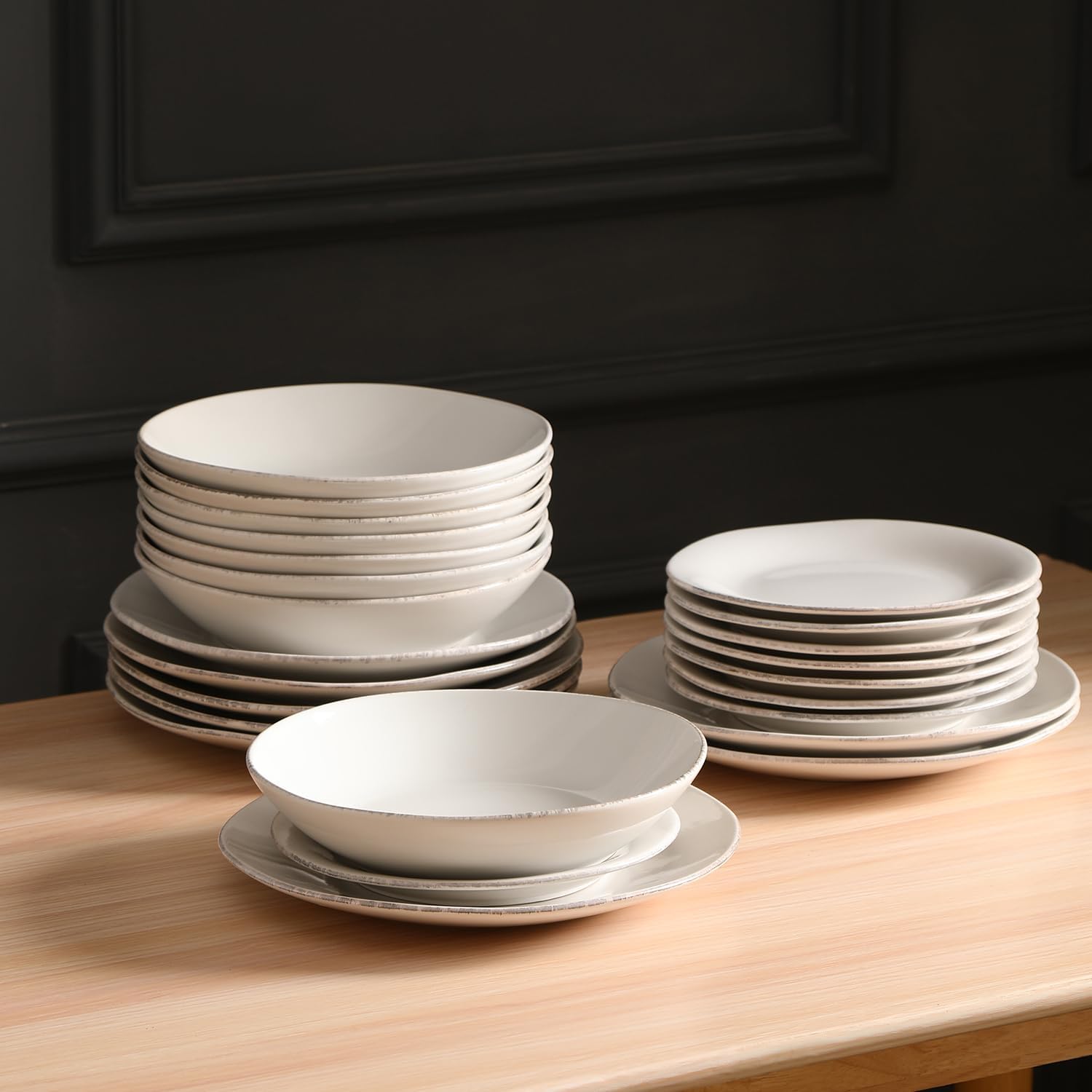 Stone Lain Essence 12-Piece Dinnerware Set Stoneware, Plates and Bowls Set, Dishwasher and Microwave Safe, Dish Set for 4, White