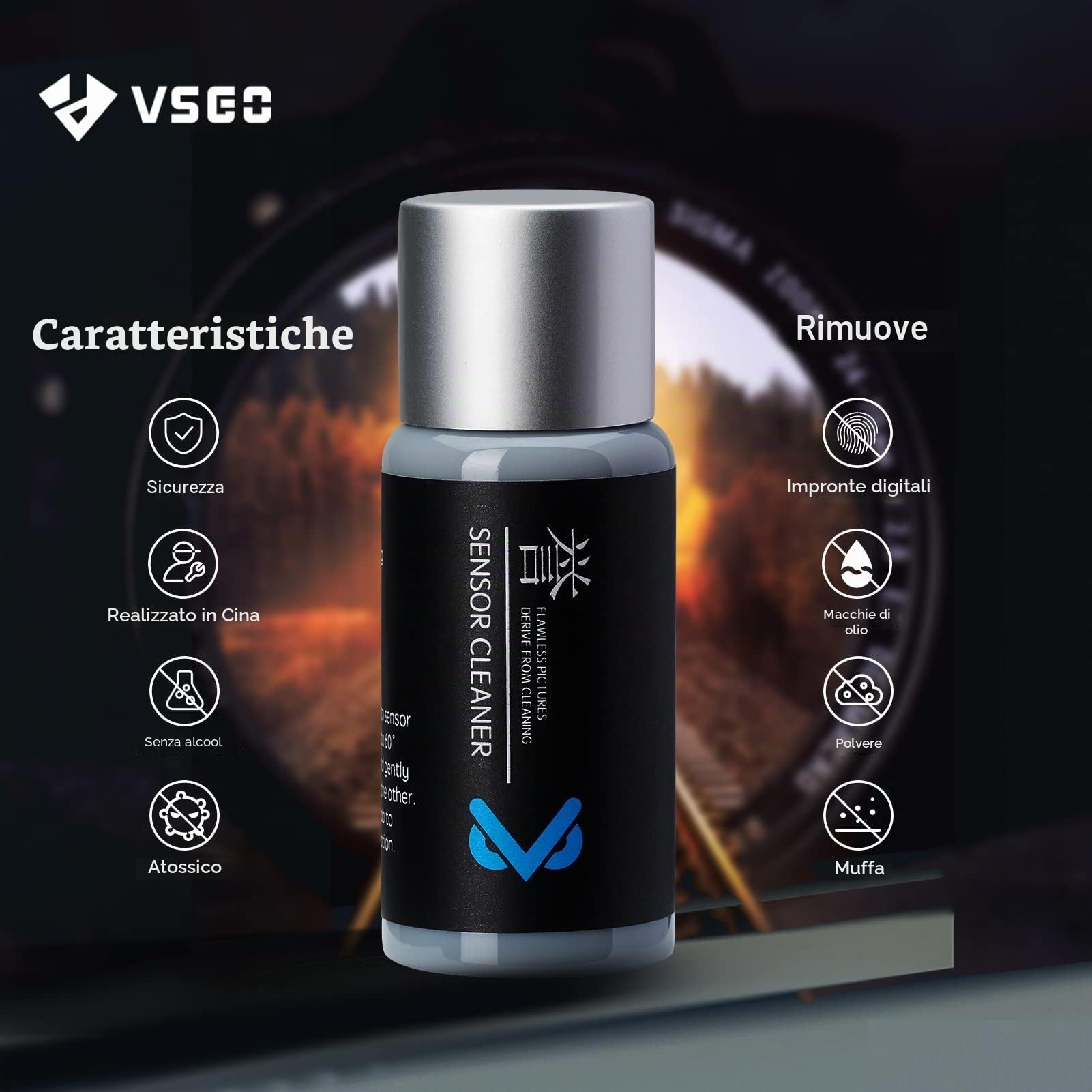 VSGO Confezione da 12 tamponi per la pulizia della fotocamera digitale con sensore da 10 ml con soluzione di pulizia del sensore a secco CCD CMOS Clean