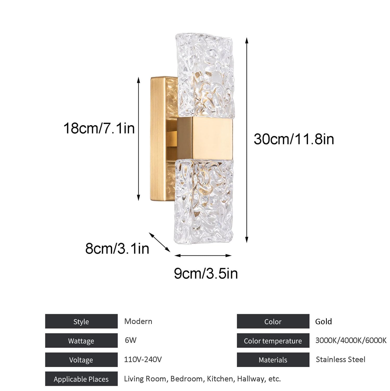 Moderna Lámpara De Pared De Cristal, E14 Lámpara De Cristal Para Apliques De Pared, Para Sala De Estar Dormitorio Cocina Pasillo Escaleras Restaurante Hotel Iluminación (Oro-A)