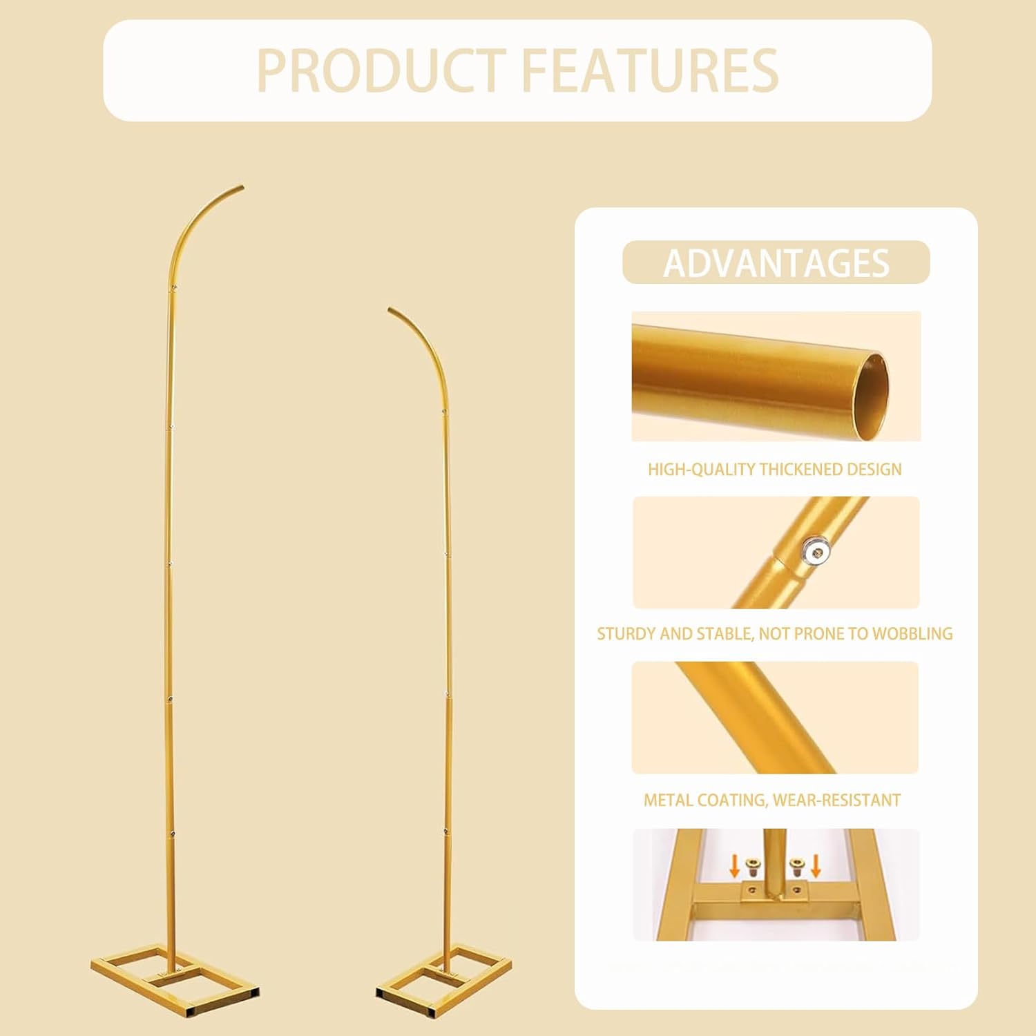 Balloon Arch Kit, Gold Balloon Arch Stand Set of 2, Wedding Arch Frames with Metal Square Base Flower Arch for Birthday Party, Anniversary Graduation Ceremony Wedding (7.9FT&6.7FT)