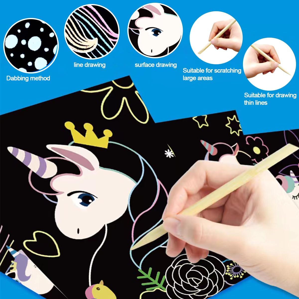 Kit de Scratch Art Licorne pour Enfants - Cartes à Gratter Papier