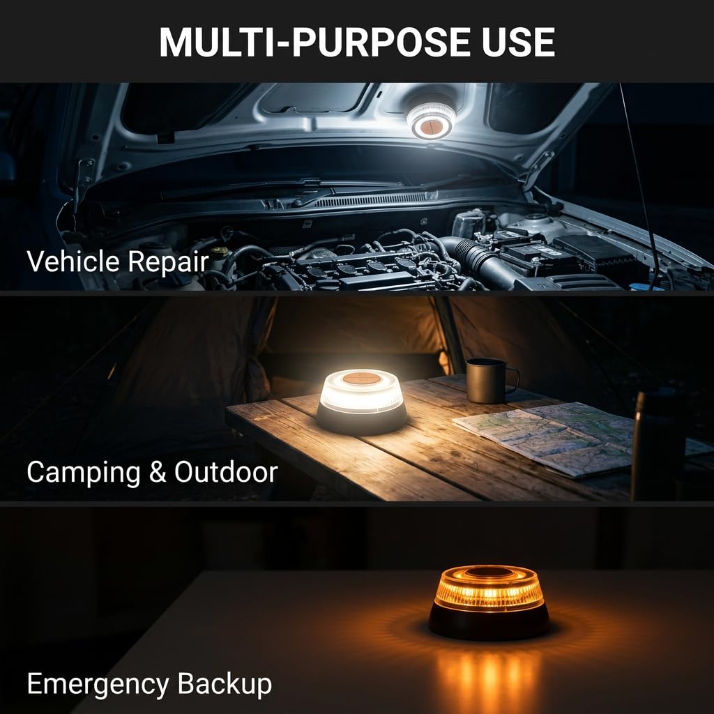 Lampe d’avertissement V16, 1 Unité Balise de Signalisation Magnétique pour Voiture et Moto, Lumière d'Urgence Haute Visibilité 1km Remplace Triangle, Étanche IP54 Orange
