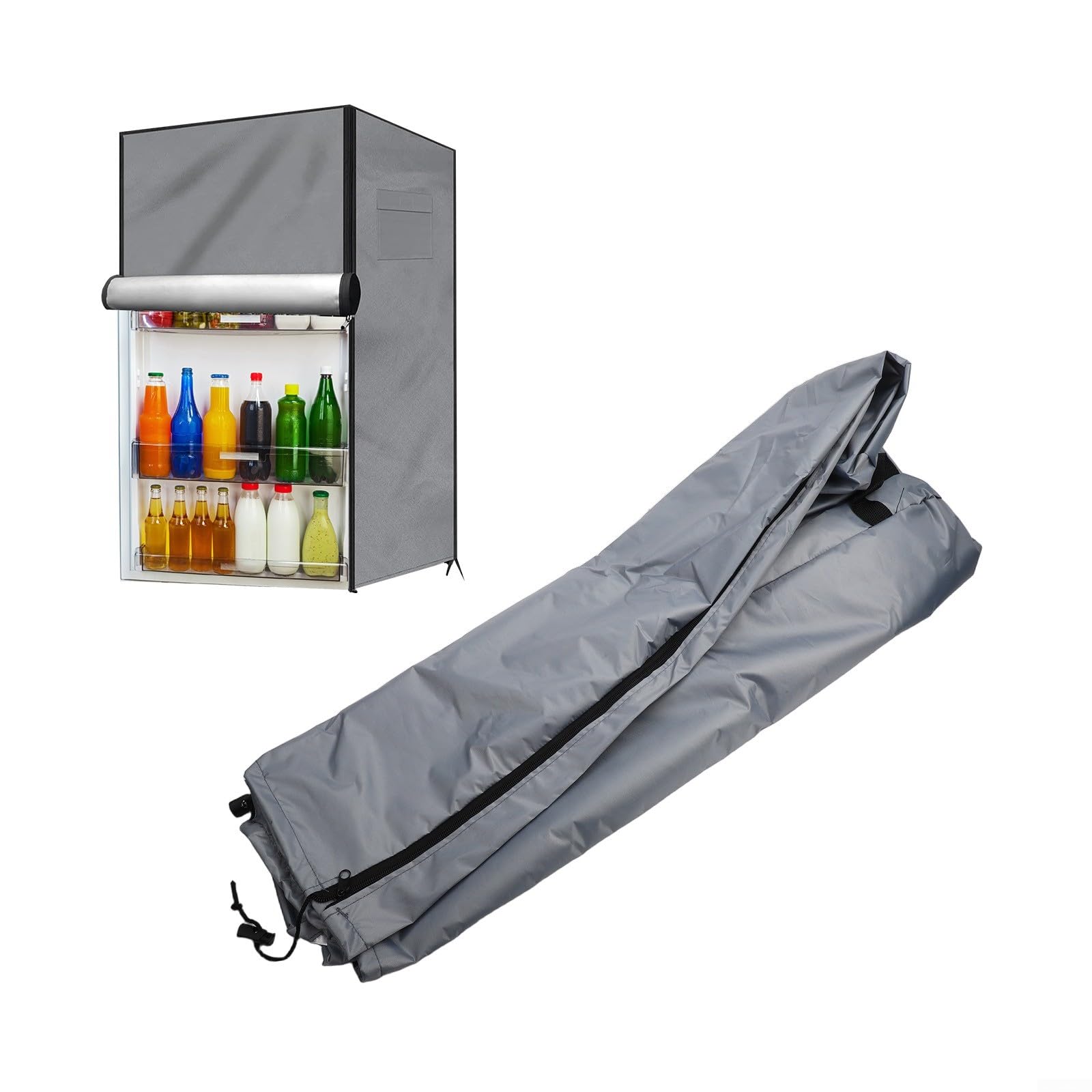 RichVibe Strapazierfähige Outdoor-Kühlschrankabdeckung aus 210D-Oxford-Gewebe mit wasserdichter Beschichtung, elastischer Saumkordel und Schnallenriemen für sicheren Sitz, zwei Front-Reißverschlüsse