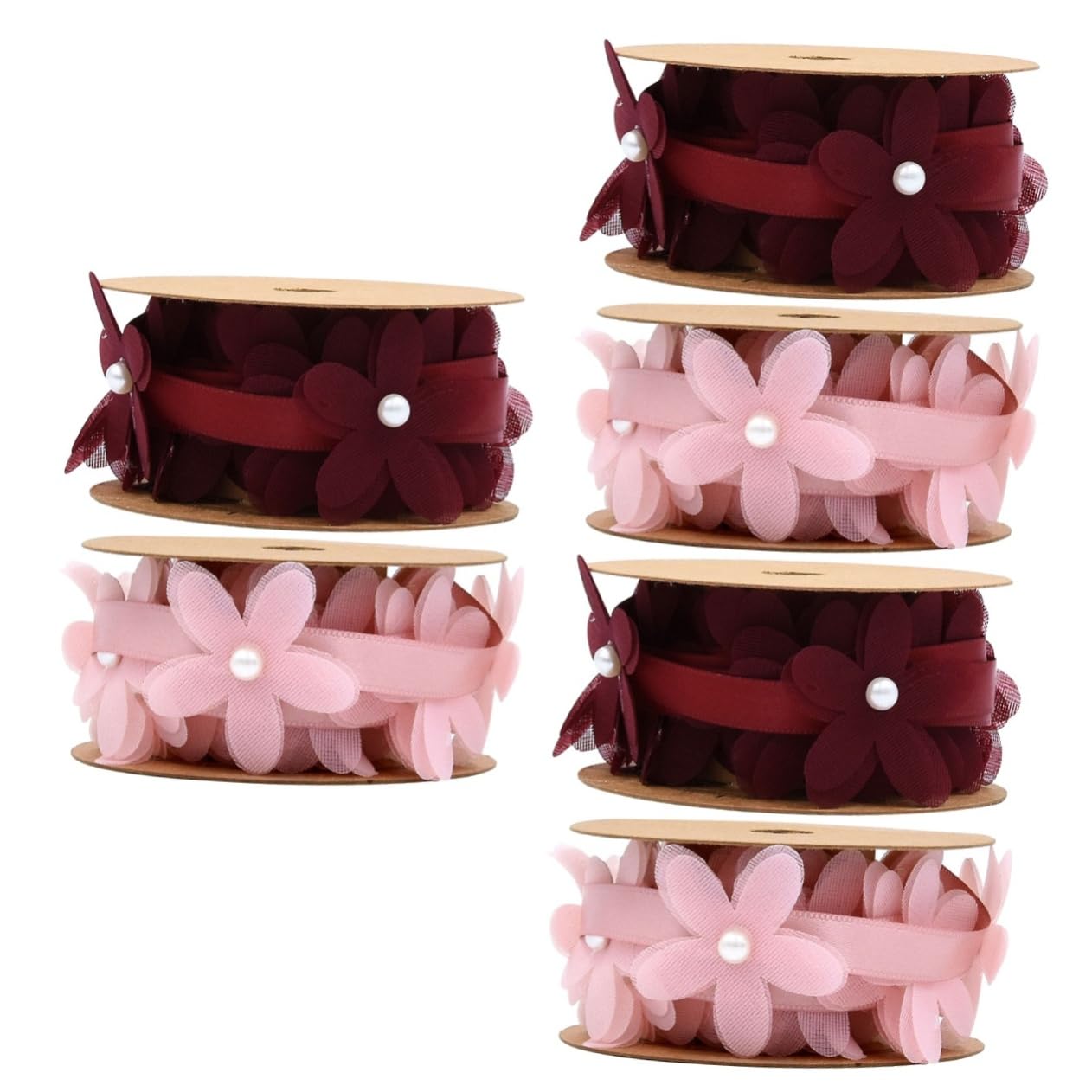 Lurrose 6rollen Kreative Blumen-spitzenband Stoff Für Hochzeiten Und -projekte Langlebig Und Wiederverwendbar Für Dekoration Und Rosa Und Weinrot