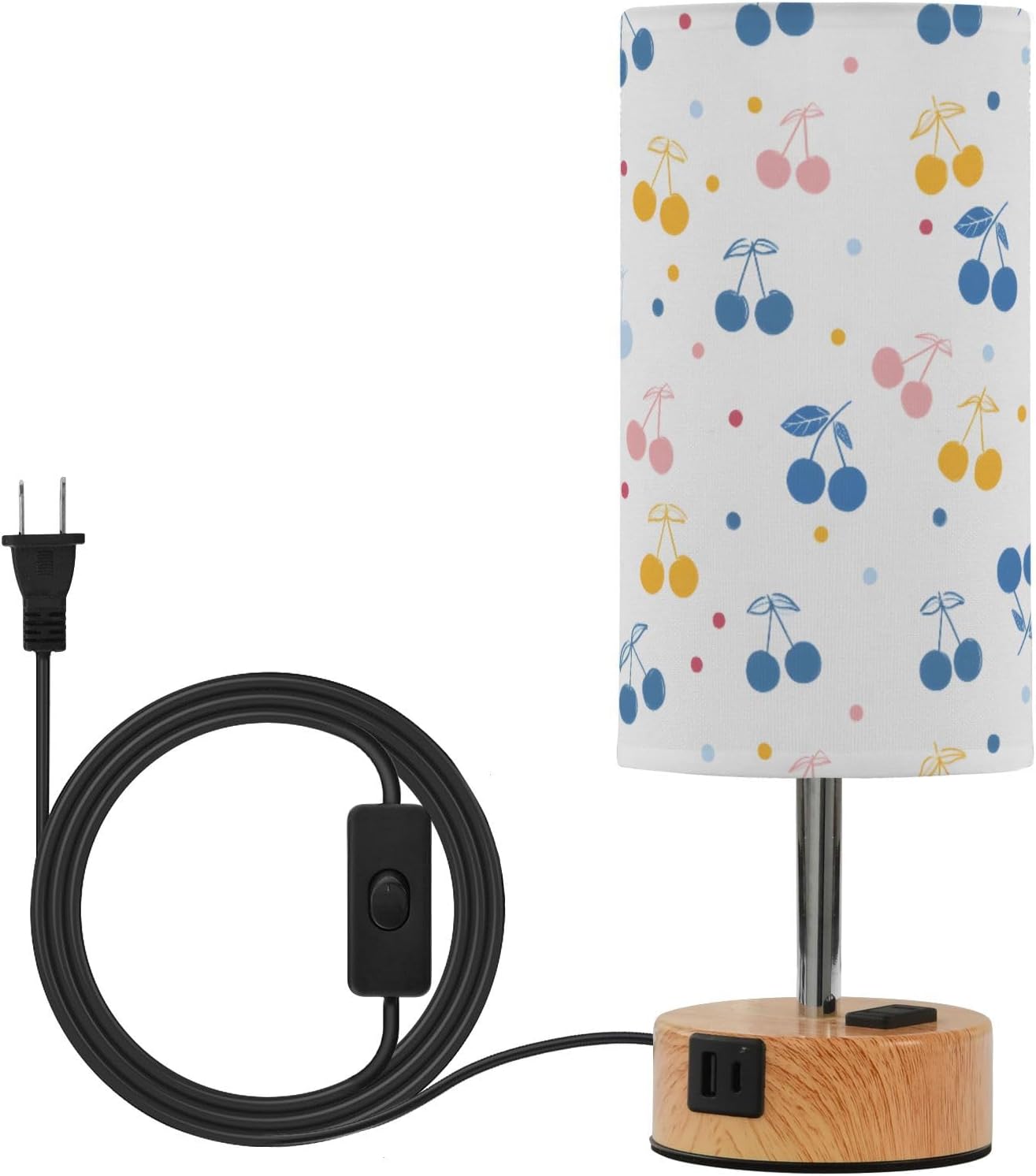 ALAZA Colorful Cherry Polka Dots Decor Bedside Table Lamp 3 Way Dimmable Touch Lamp with Charging Station for Bedroom Nightstand Office Desk LED Bulb Included