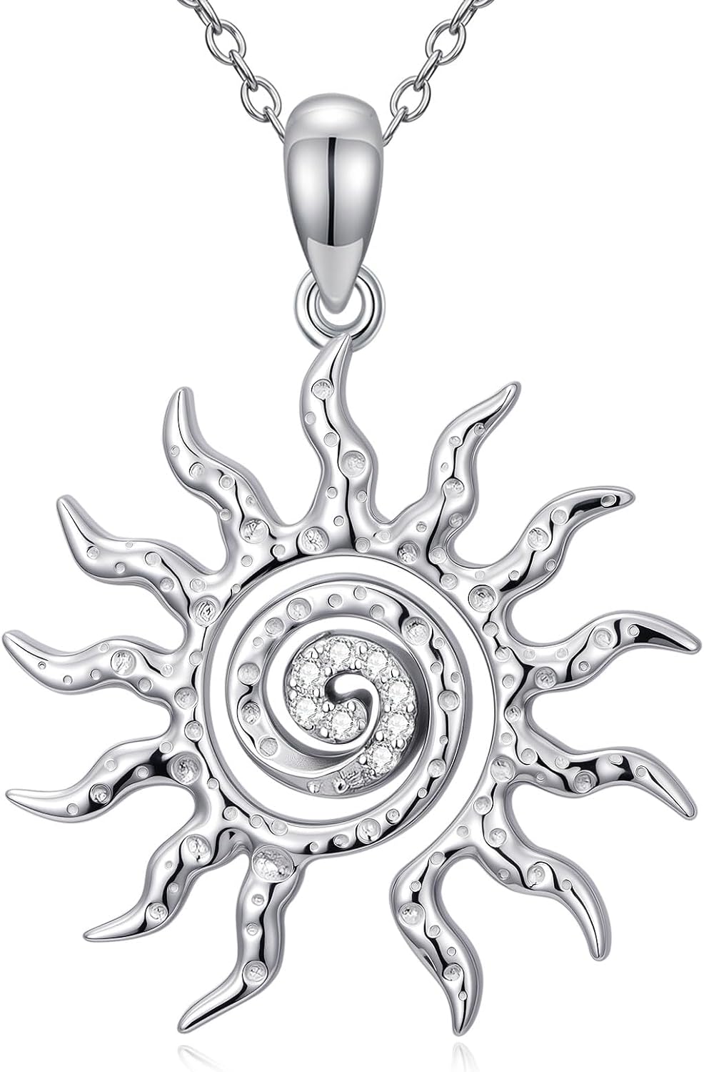 Diamond Sun Necklace 925 Sterling Silver Lab Grown Diamond Spiral Sun Pendant Necklace Gift for Women