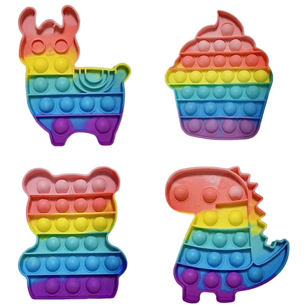 Airfish4 PCS Fidget Toys, Pop it Rainbow Bubble Fidget Toys, Dinosaur/Bear/Alpaca/Ice cream Poppet Fidget Toy, Anxiety Autism Stress reliever Fidget Toy, Birthday Relaxation Gift for Kids and Adults