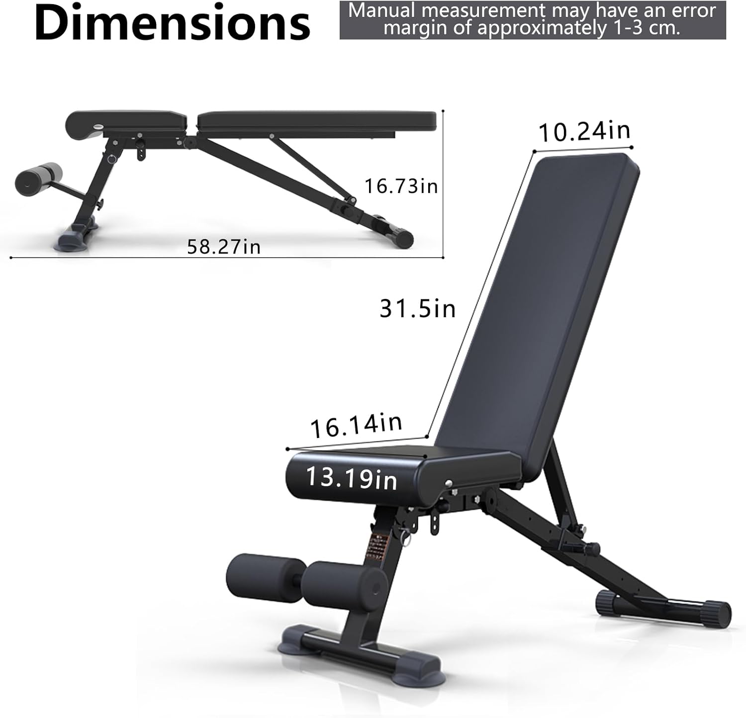 Adjustable Weight Bench, Foldable Workout Exercise Bench with Automatic Lock for Upright Incline Decline and Flat Full Body Exercise, Black