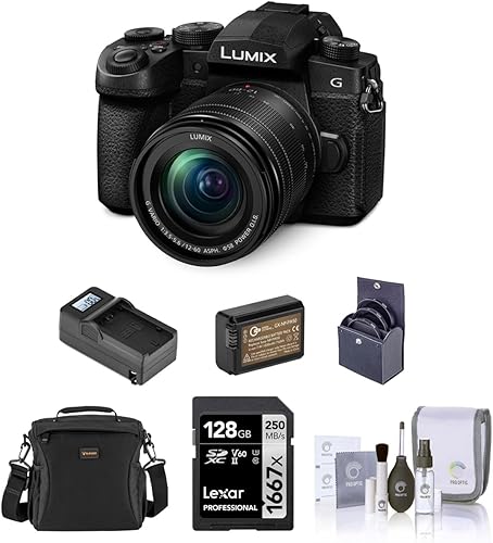 Panasonic LUMIX - Cámara sin espejo G95 con LUMIX G Vario 0.472-2.362 in f/3.5-5.6 MFT paquete de lentes con tarjeta de memoria de 128 GB, bolsa de