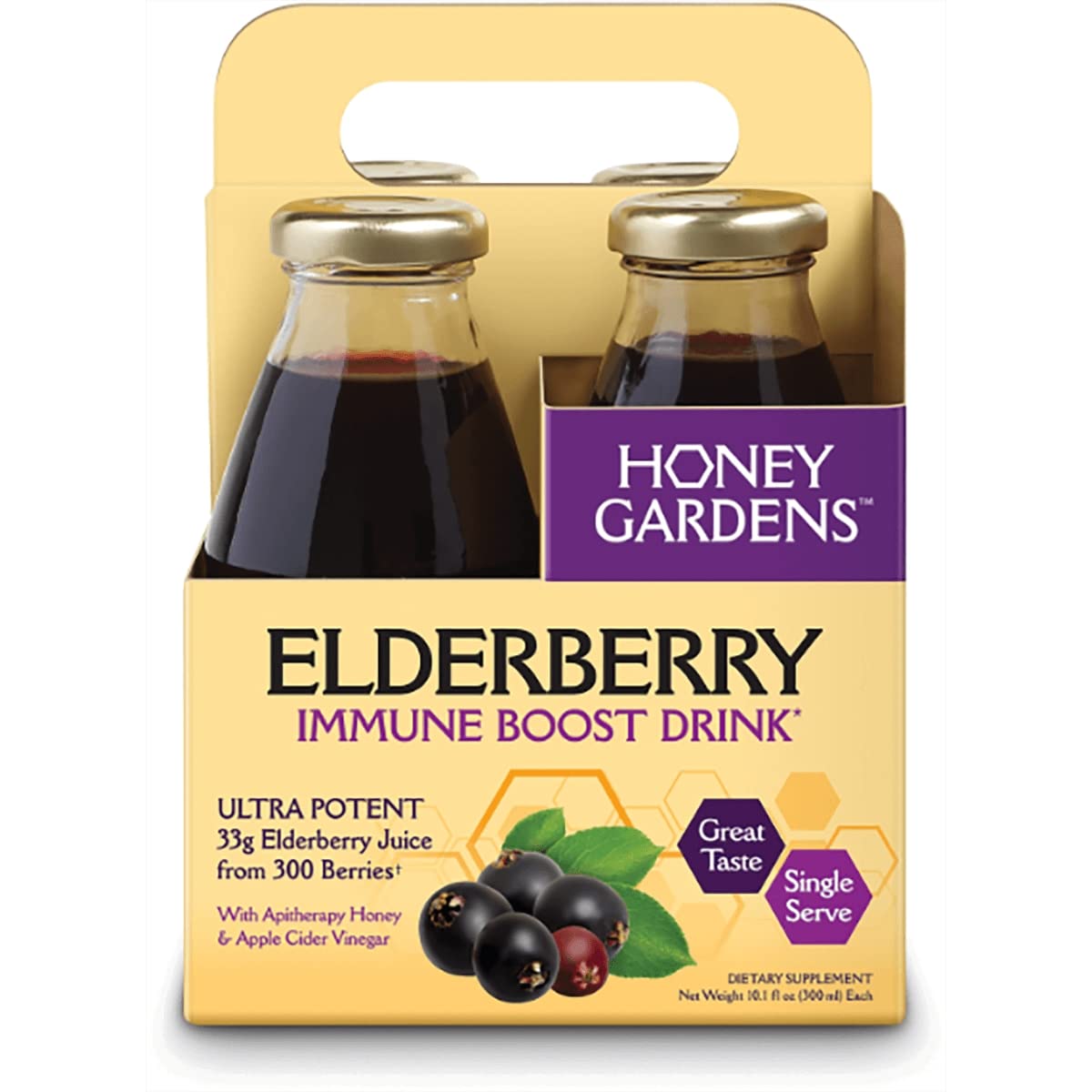 Elderberry & Honey Immune Drink-4-Pack Honey Gardens 4 (10 oz) Box