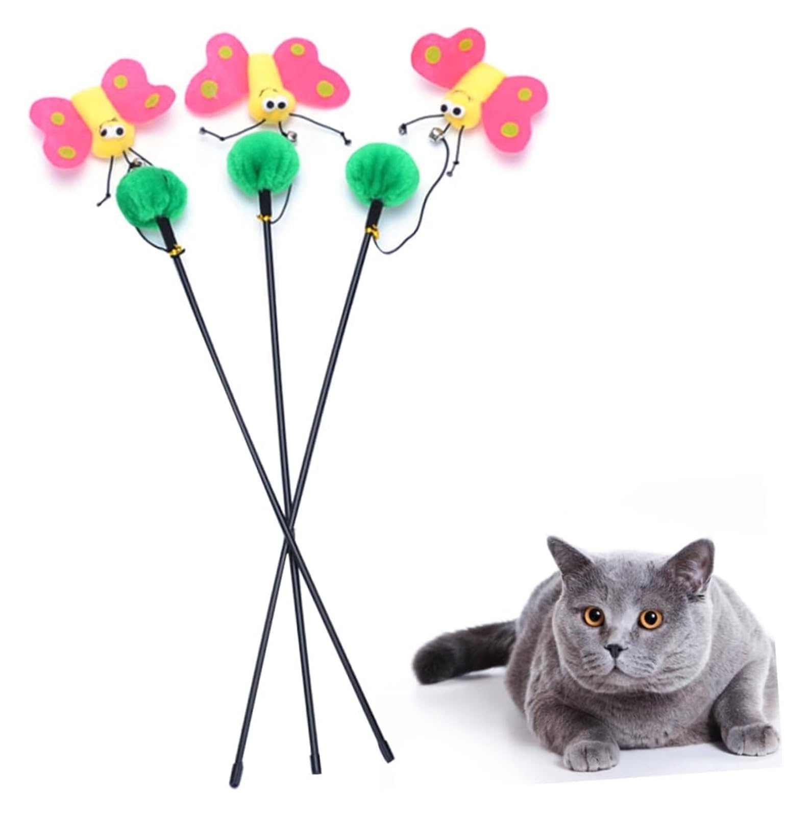 Giocattolo per gatti, 3 pezzi di giocattoli interattivi for gatti, bacchetta magica, farfalla, giocattolo divertente for la ricreazione