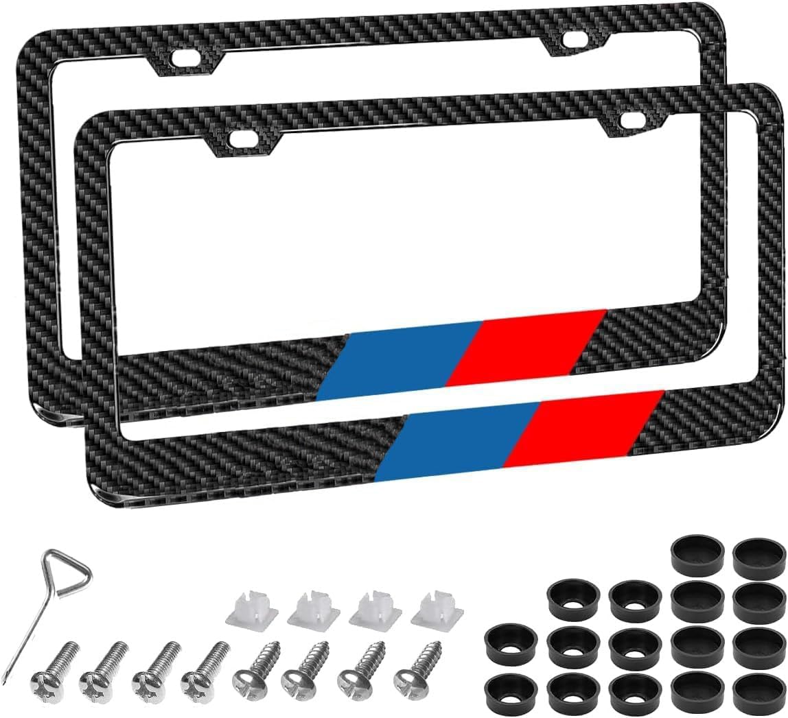 2PCS License Plate Frames Compatible with BMW M 3 5 7 X1 X3 M3 M5 X1 X5 X6 Series(Carbon Fibre)