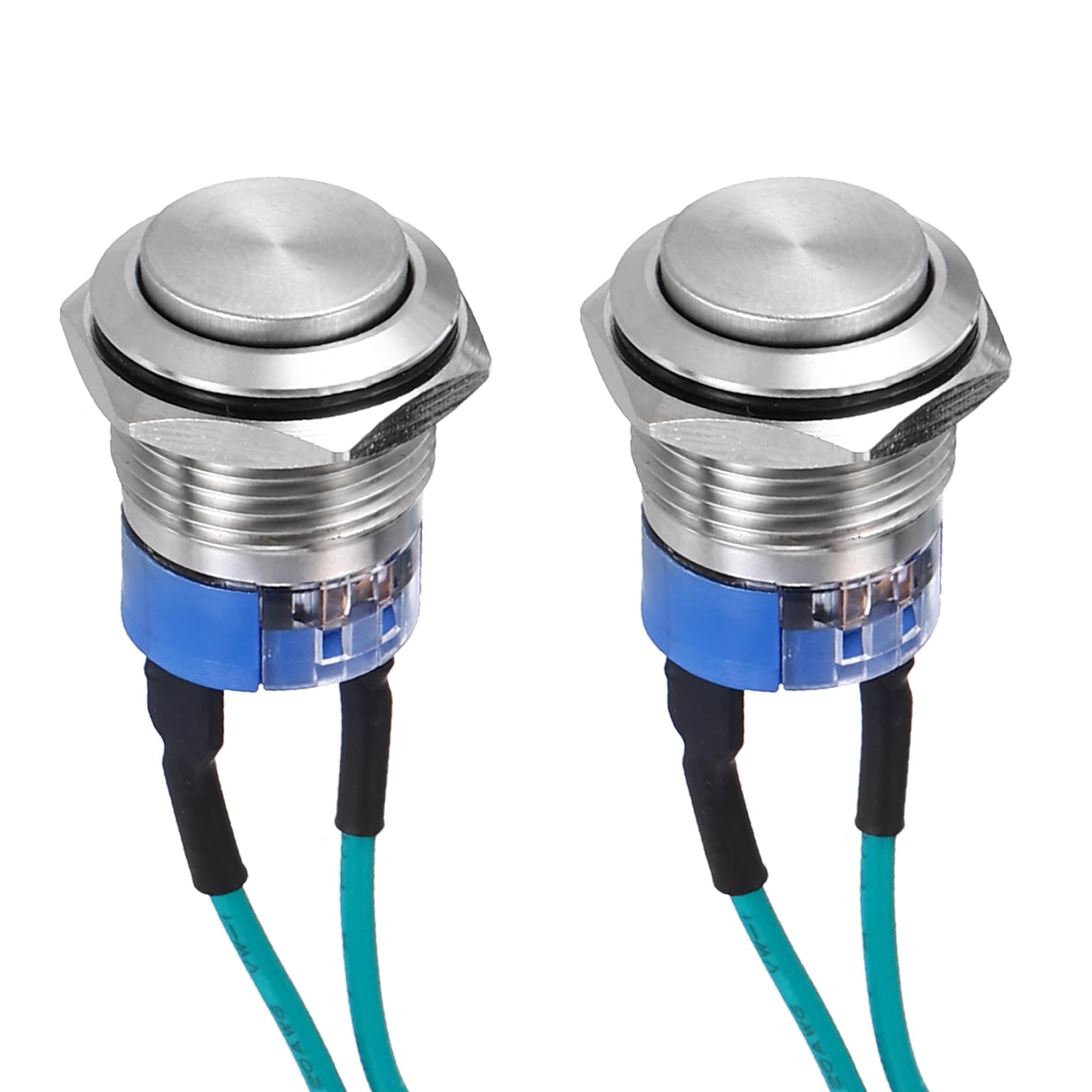 DMiotech 2 Pack 7/8 Inch Stainless Steel Latching Push Button Switch Domed Head 5A 0-250V Silver Shell 2 Pin with Cable Socket 1NO for Car Boat Systems Custom Setups