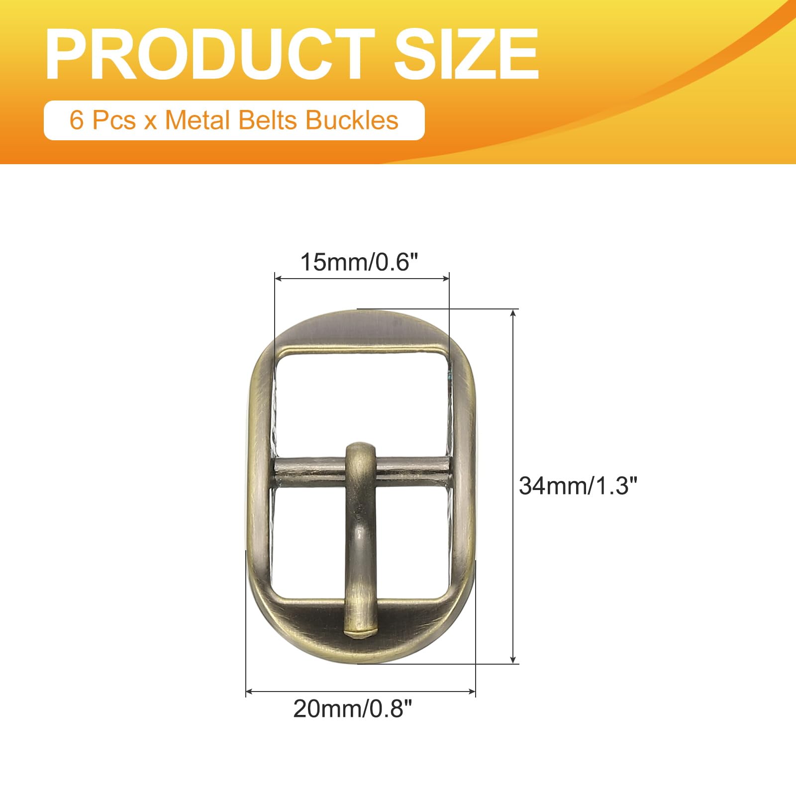 PATIKIL Bronze Metal Single Prong Buckle, 6 Pcs 0.6 Inch Adjustable, Classic Style, Suitable for Bags Shoes, Belts & More - Image 2