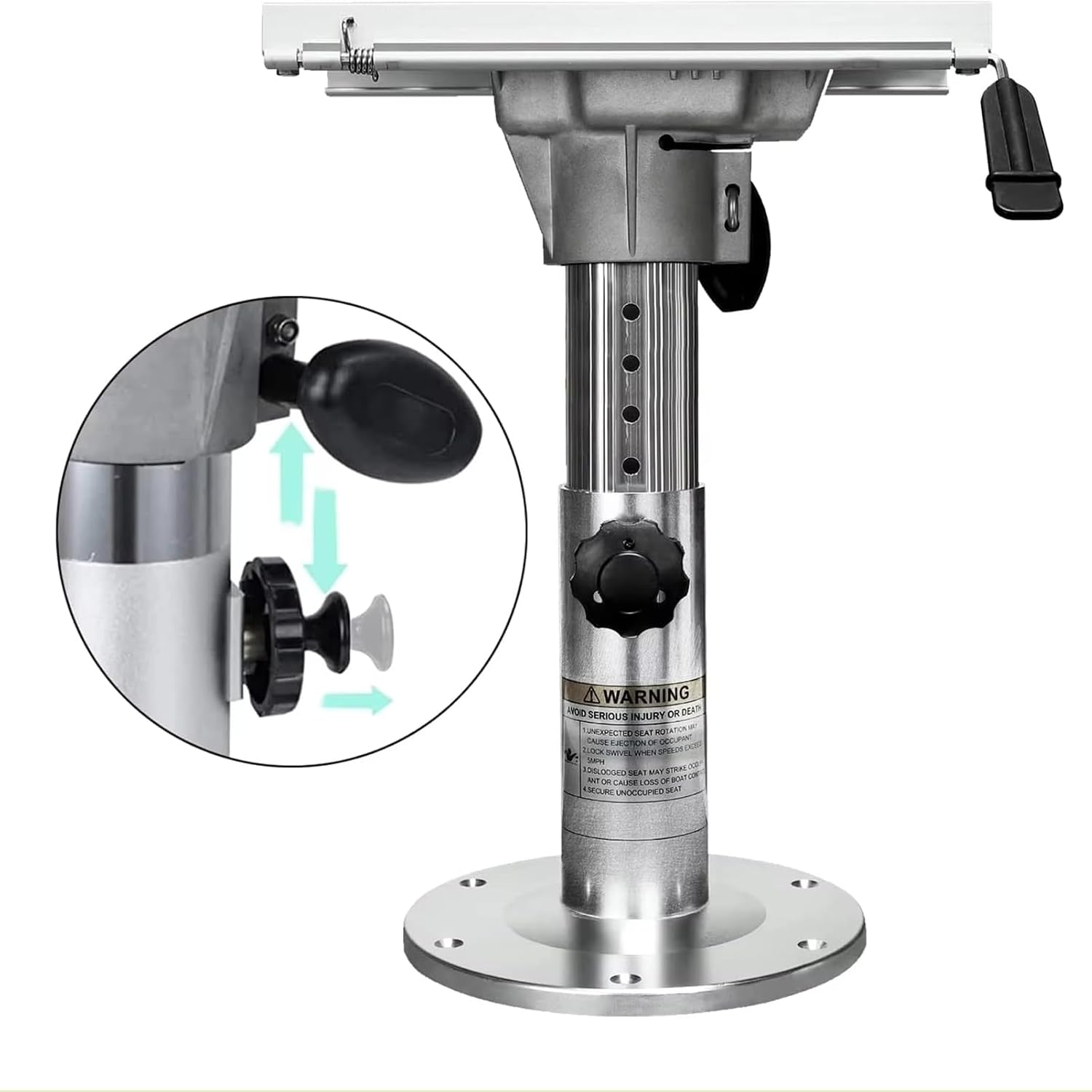 Aluminum Boat Seat Pedestal with Slide, Adjustable Height 13" to 19", Locking Marine Seat Base for Captain Chair, Fishing, Pontoon