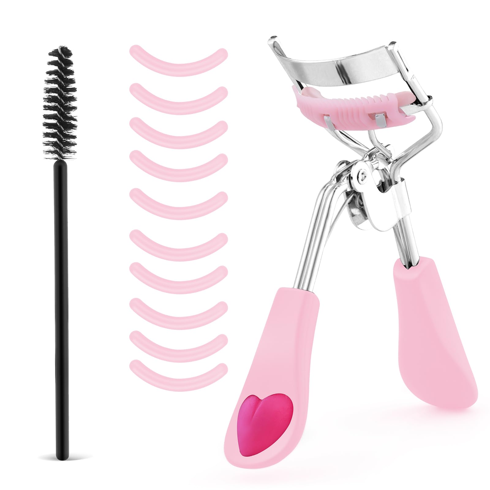 Sibba Juego de rizador pestañas 3 piezas sin pellizcar ni tirar adapta a todas las formas ojos herramienta maquillaje profesional con 10 almohadillas repuesto silicona y cepillo para mujeres y niñas