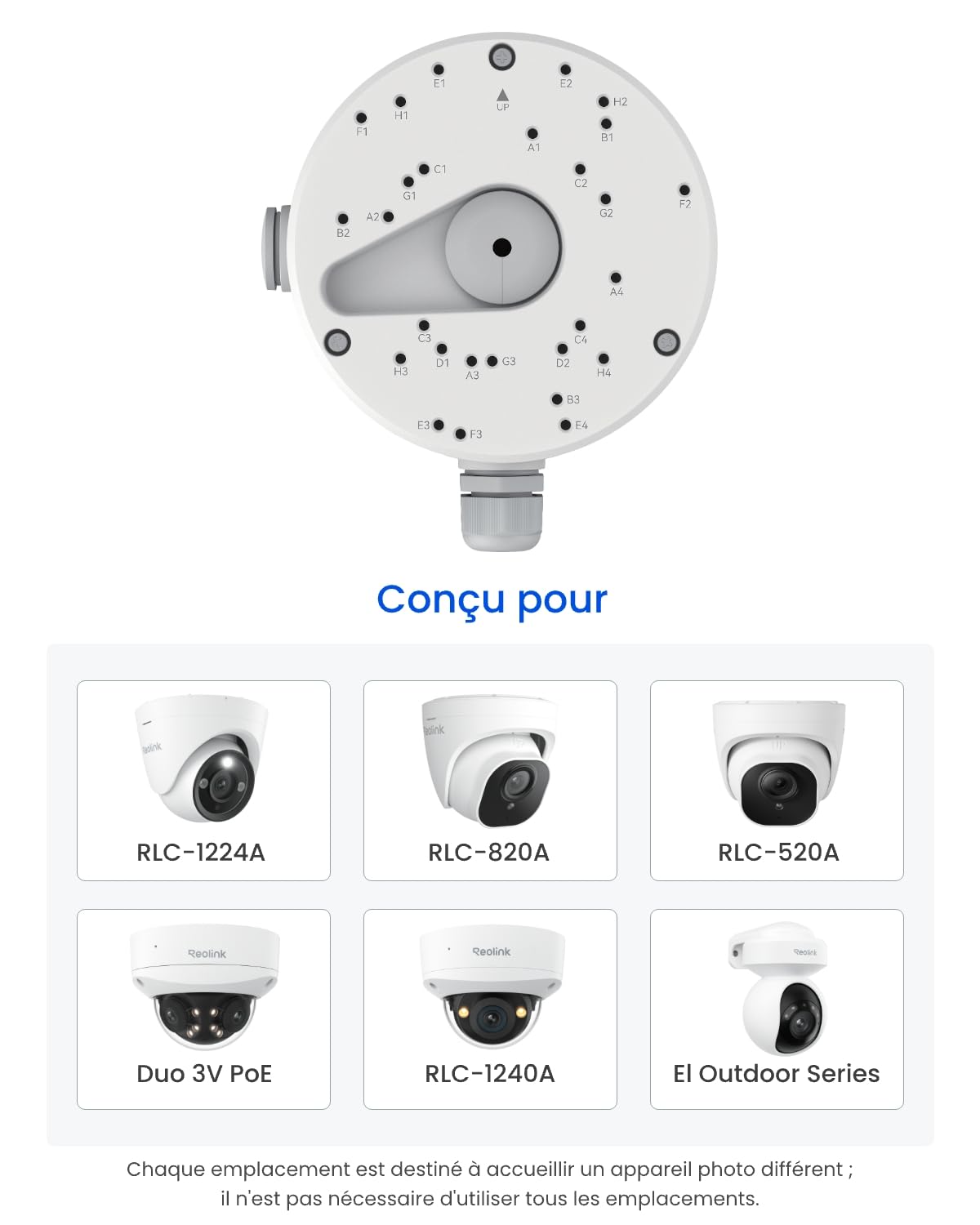 Reolink Boîte de Jonction RLA-JBL1, Uniquement Conçue pour Les Caméras IP Dôme RLC-520A, RLC-820A, RLC-540A, RLC-1224A, RLC-840A, RLC-1240A, RLC-523WA, E1 Outdoor Serie, 823S1, 823S2, etc.