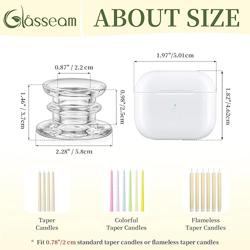 Miniatura 7 de Glasseam Candelabros cónicos a granel 10 piezas de candelabros de vidrio Decoración transparente corto pequeño candelero moderno para centro de mesa
