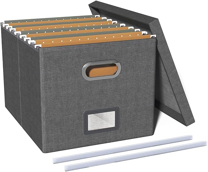 Umtiti A4Size Linen File Box Organizer with Lid, Letter/Legal Size