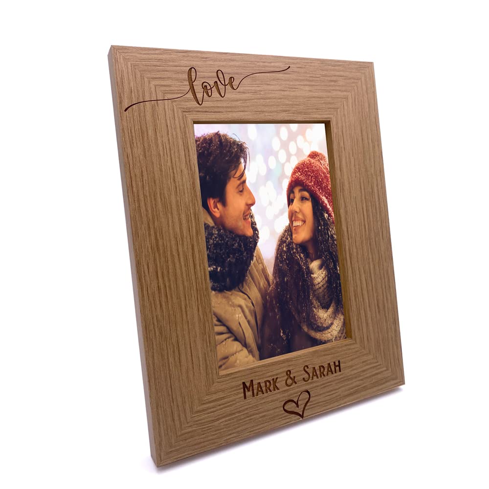 Personalised Love Photo Frame Gift Swish Heart Portrait Engraved Wooden (8 x 10 Inch)