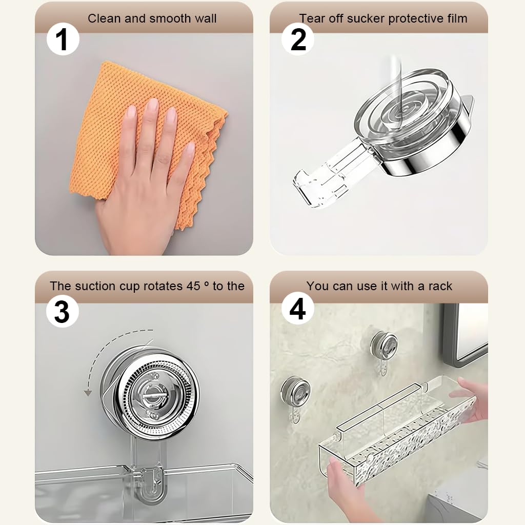 HASTHIP® Bathroom Toiletries Organizer Tray Wall Mounted Suction Cup Storage Rack with 4 Hooks, Slotted Open for Quick Drainage, Fashion Clear Textured Wall Storage Tray - Image 6 thumbnail