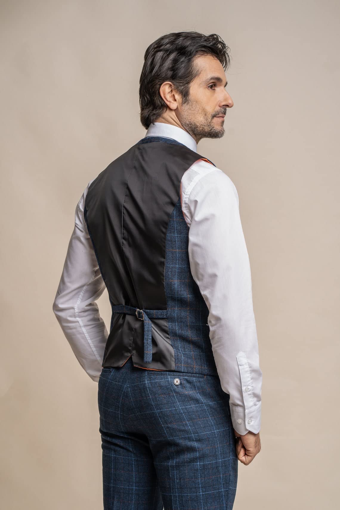 SIRRI Abito da Uomo in Tweed a Quadri con Finestra, da Matrimonio, Aderente, Abbinato, Blu, Venduto separatamente