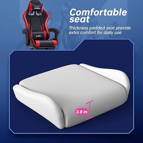 Miniatura 13 de Silla de oficina para videojuegos, silla de escritorio con reposapiés, soporte lumbar, reposacabezas y reposabrazos, giratoria, ergonómica, para